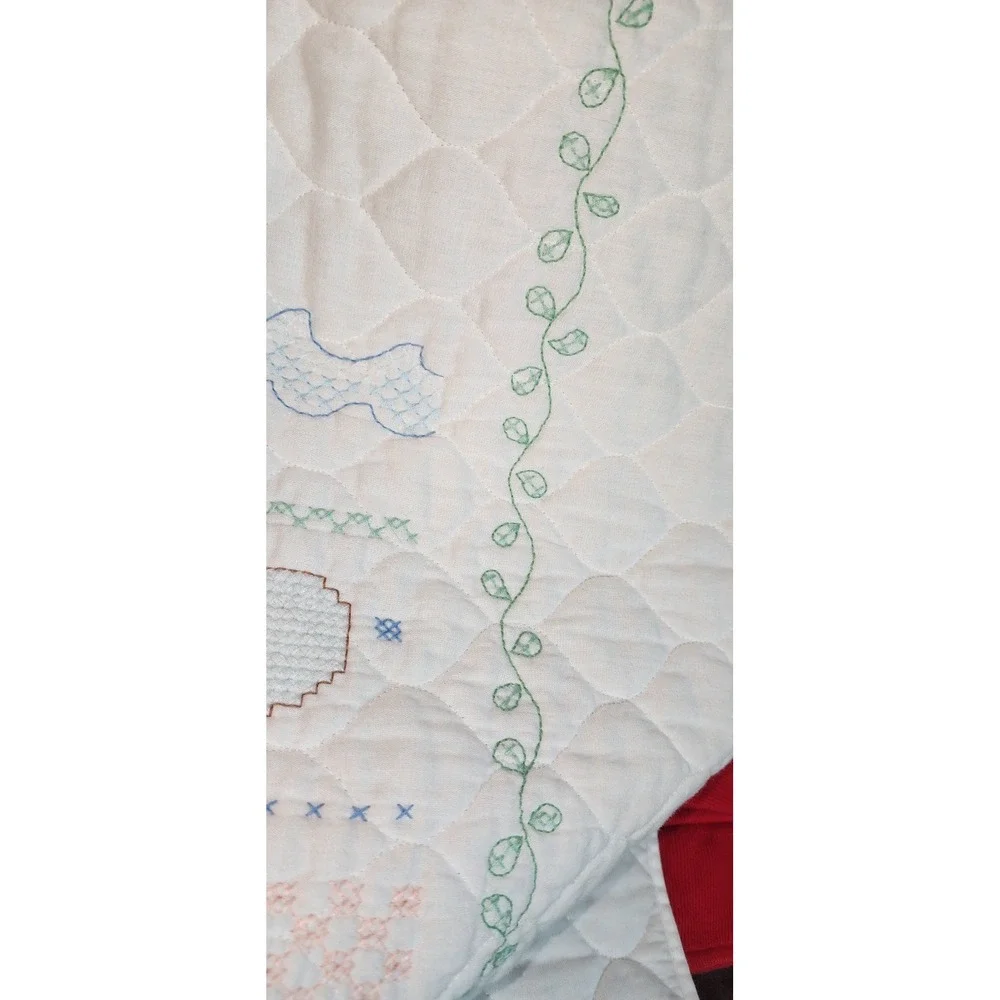 Bucilla Noah's Ark Crib Quilt Crosstitch Stamped Vintage Finished Baby Rainbow